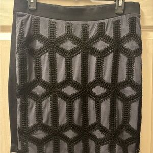 H&M Black and Blue Geometric Pencil Skirt